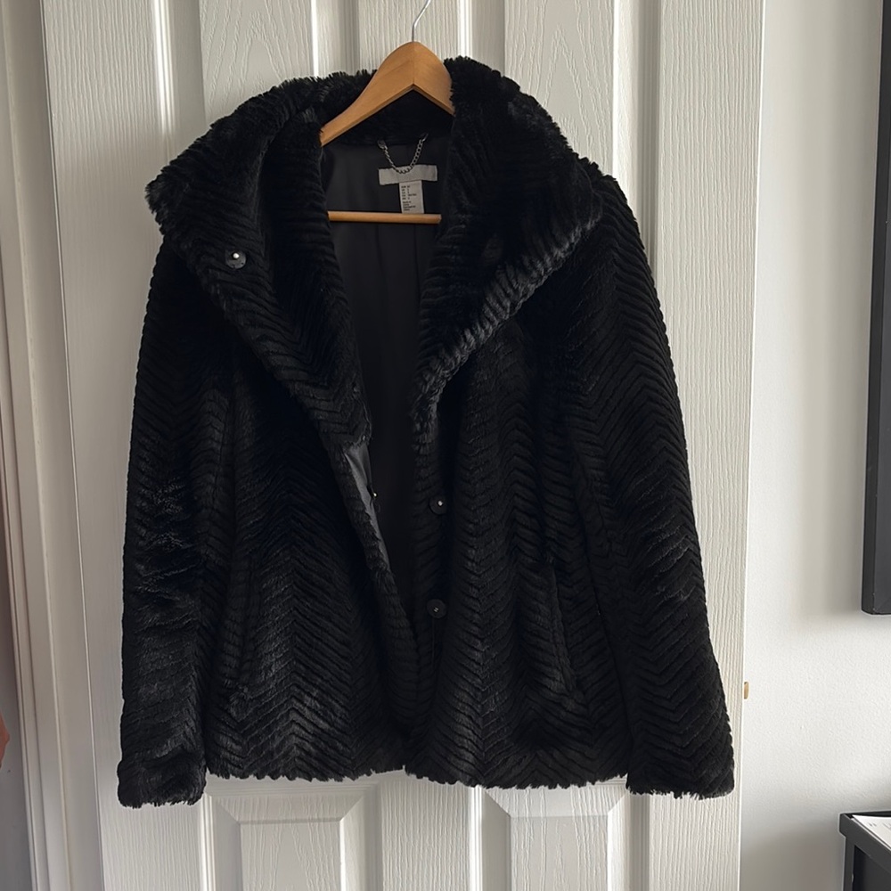 H&M Black Teddy Jacket Plush Cozy Zip-Up